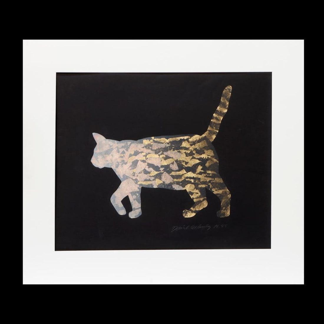 David Gilhooly (1943-2013): Artist: David Gilhooly (1943-2013). Titled: (verso) The Cat's PJ's. Signed and dated LR: David Gilhooly 1988. Medium: Monoprint. Dimensions: (Housing size) 30 x 34 inches; (Sight size) 21 3/4 x 25 inc