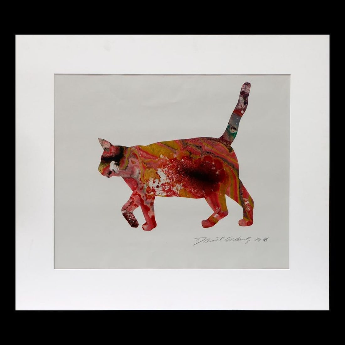 David Gilhooly (1943-2013): Artist: David Gilhooly (1943-2013). Titled: (verso) Untitled: Cat. Signed and dated LR: David Gilhooly 1988. Medium: Monoprint. Dimensions: (Housing size) 30 x 34 inches; (Sight size) 21 3/4 x 25 inch