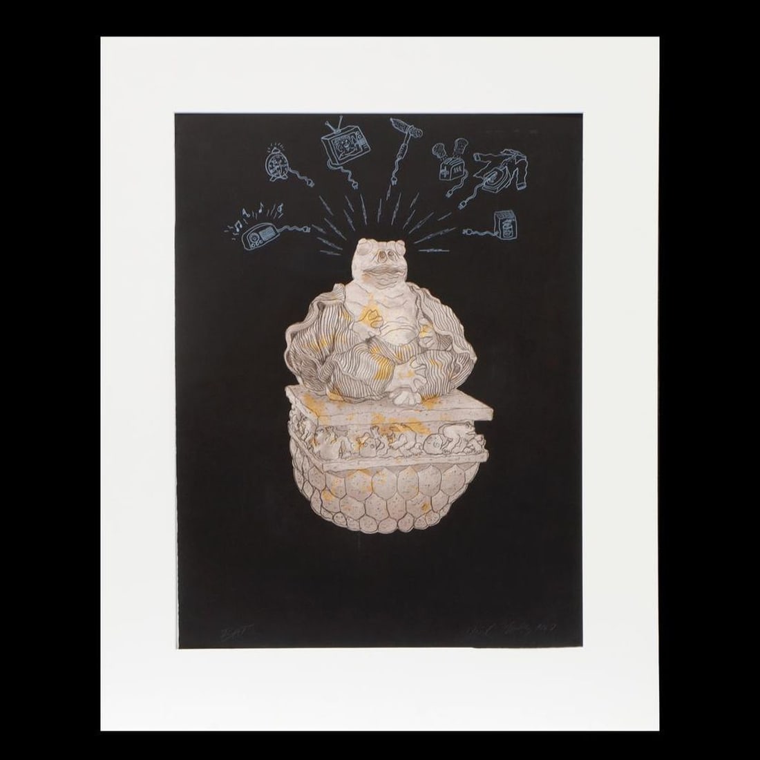 David Gilhooly (1943-2013): Artist: David Gilhooly (1943-2013). Titled: (verso) Bat. Signed and dated LR: David Gilhooly 1987. Medium: Hand-colored lithograph. Dimensions: (Housing size) 37 x 29 3/4 inches; (Sight size) 28 1/2 x