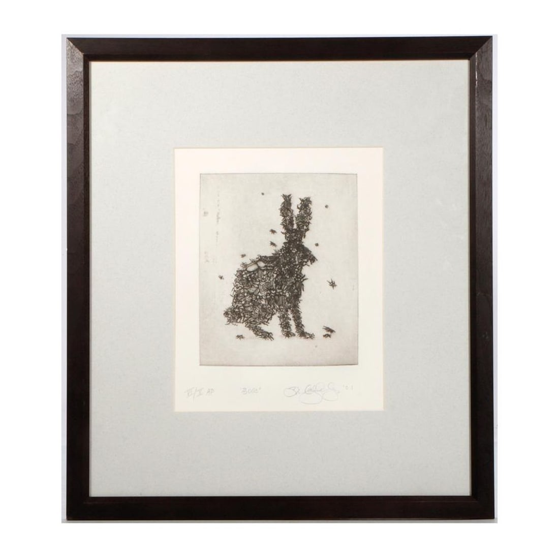 David Gilhooly (1943-2013): Artist: David Gilhooly (1943-2013). Titled LC: Bugs. Signed and dated LR: David Gilhooly 2001. Numbered LL: VI/X (6/10). Medium: Black ink on paper (etching). Dimensions: (Housing size) 21 1/4 x 18 1/