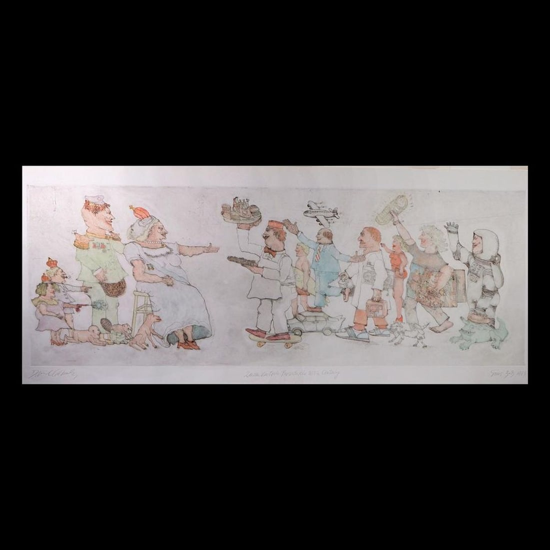 David Gilhooly (1943-2013): Artist: David Gilhooly (1943-2013). Titled LC: Queen Victoria Presents the 20th Century. Signed LL: David Gilhooly. Numbered and dated LR: Series 3-B 1983. Medium: Hand-colored etching. Dimensions: (H