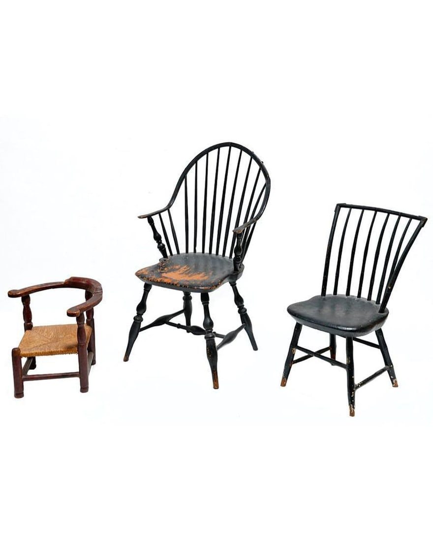 Two American Windsor Chairs, with a Child's Chair. (1 of 3)