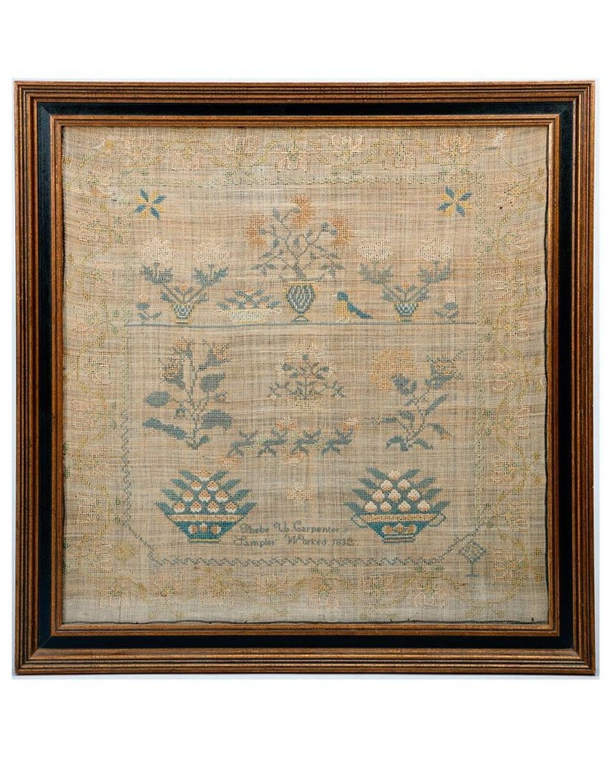 English Silk and Linen Needlework Sampler. (1 of 2)