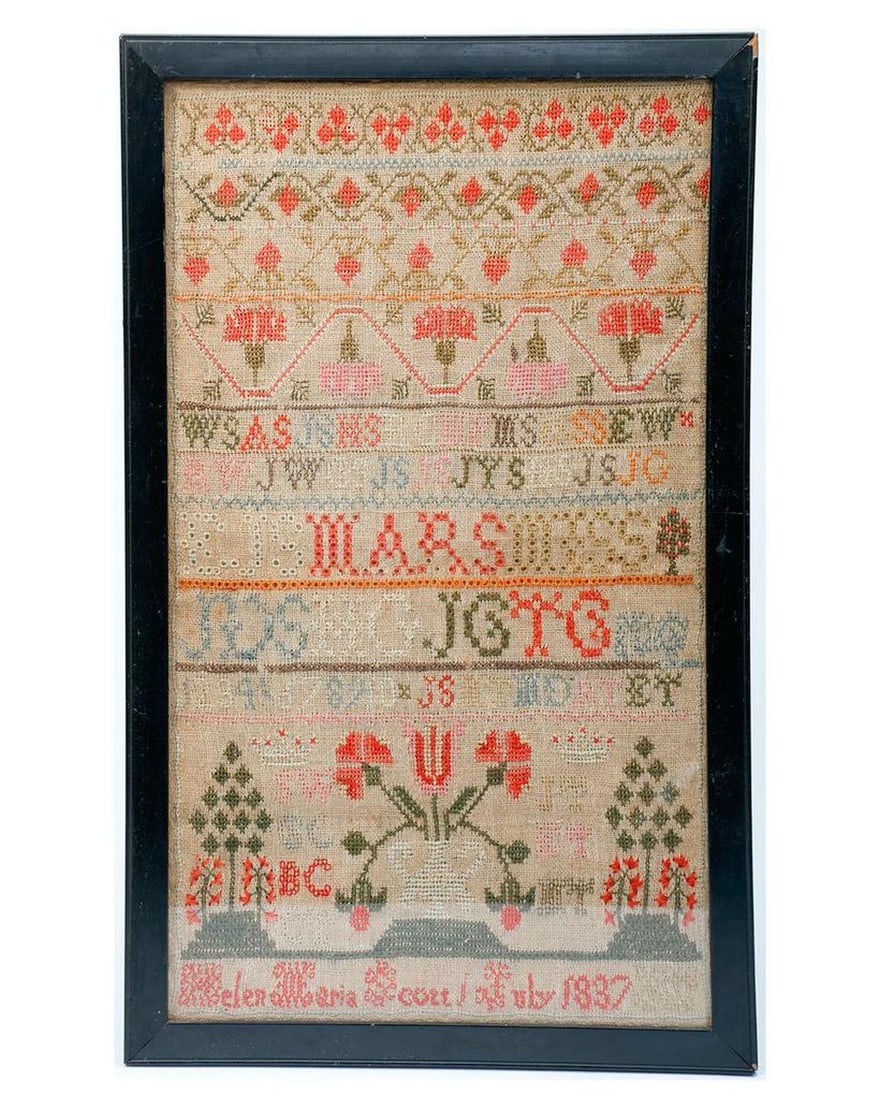 English Silk and Linen Needlework Sampler. (1 of 2)
