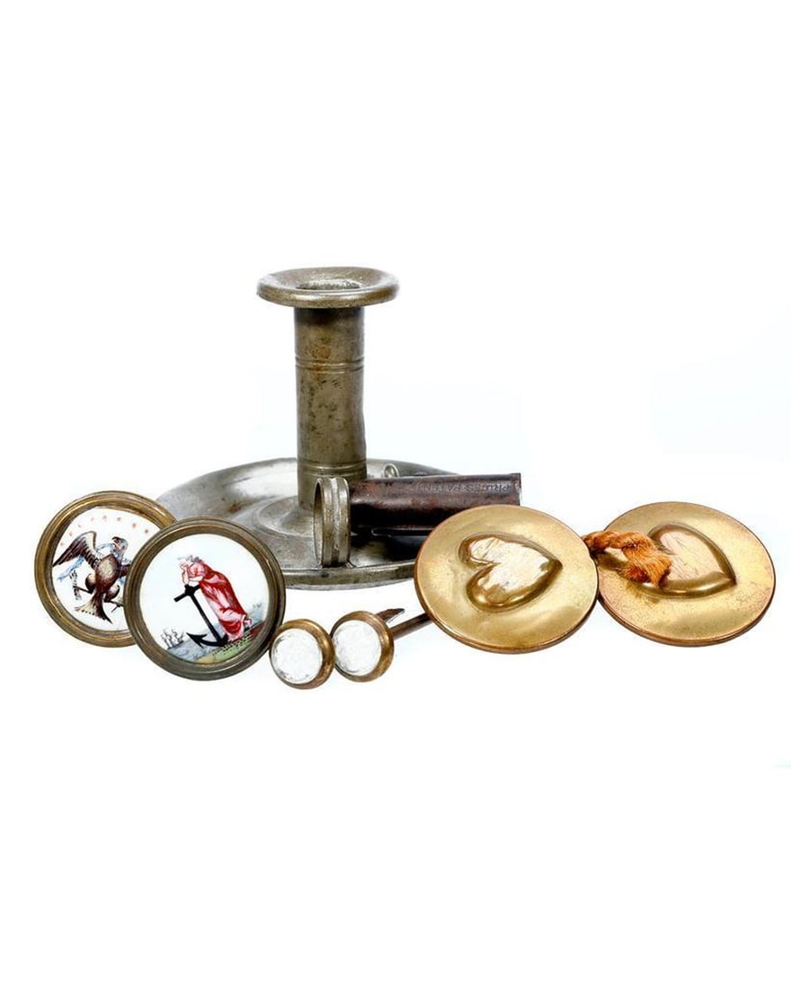 Two Enameled Curtain Tie-Backs, Late 18th/Early 19th Century, and other items. (1 of 3)