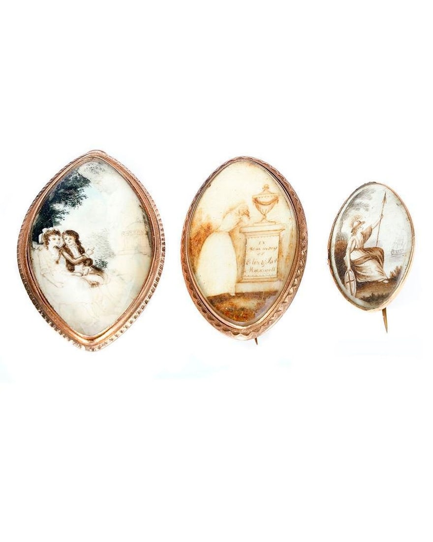 Three Antique Sepia Mourning Brooches/Pendants. (1 of 2)