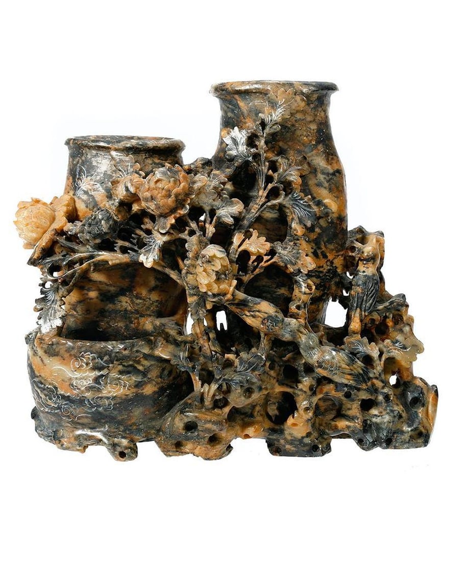 Chinese Carved Stone Double Vase. (1 of 4)