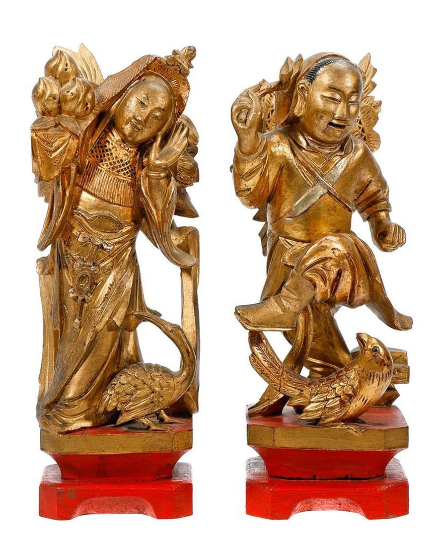 Two Chinese Gilt Lacquered Temple Figures. (1 of 2)