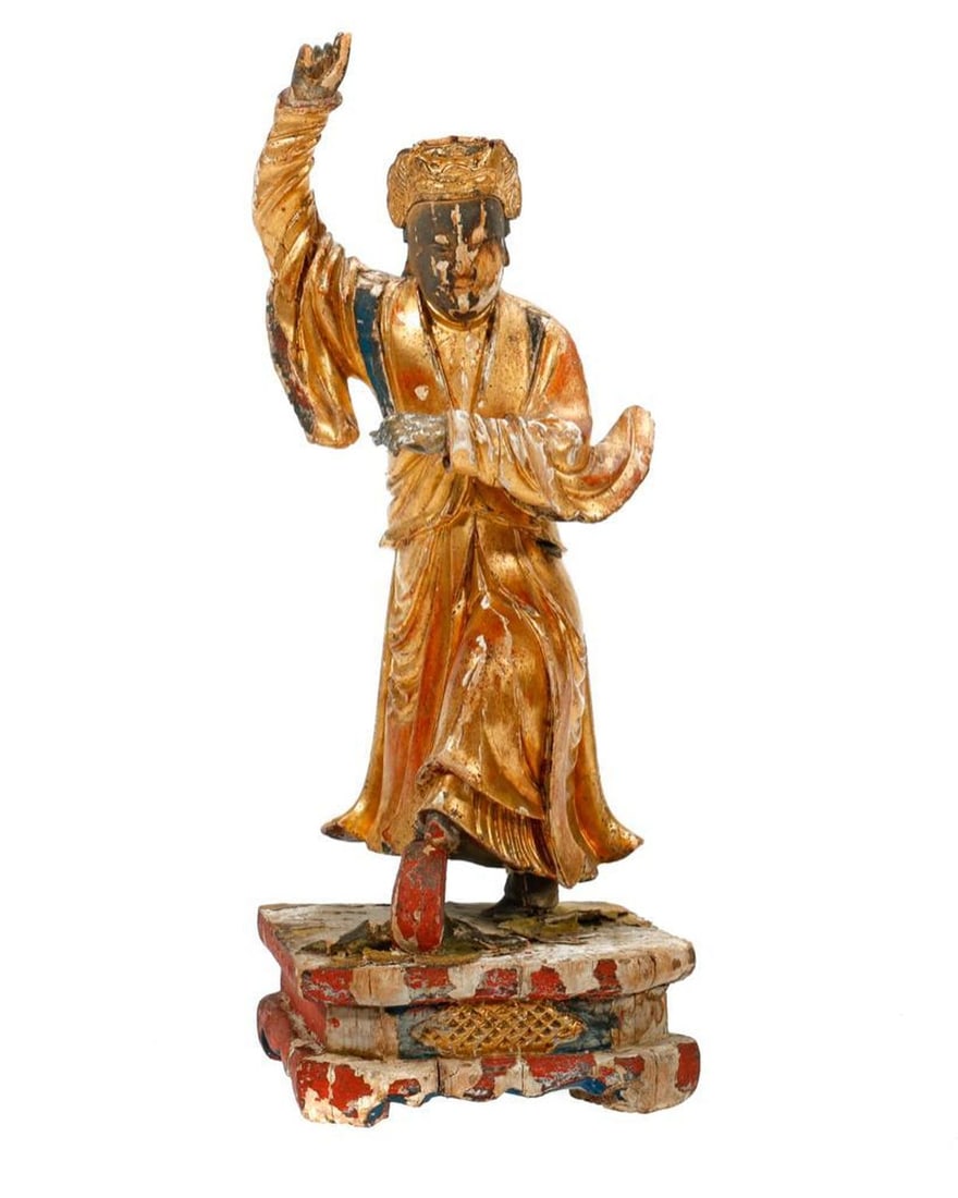 Chinese Gilt Wood Temple Figure, c. 19th Century. (1 of 3)