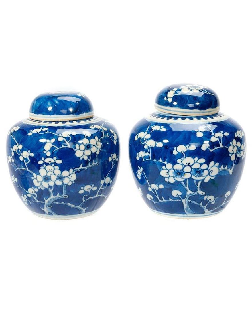 Pair of Chinese Prunus Blossom Ginger Jars. (1 of 4)
