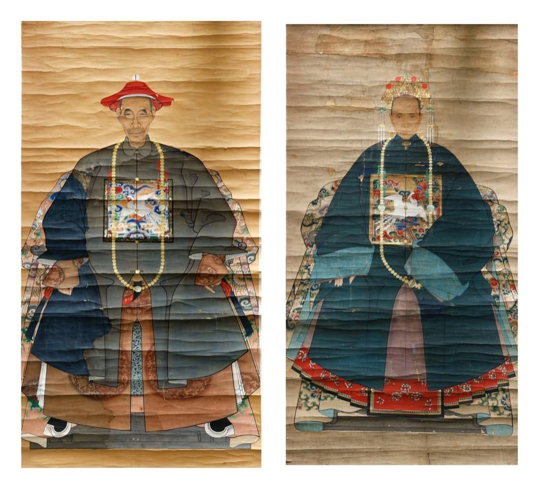 Pair of Chinese Ancestor Portraits, 18th/19th Century. (1 of 3)