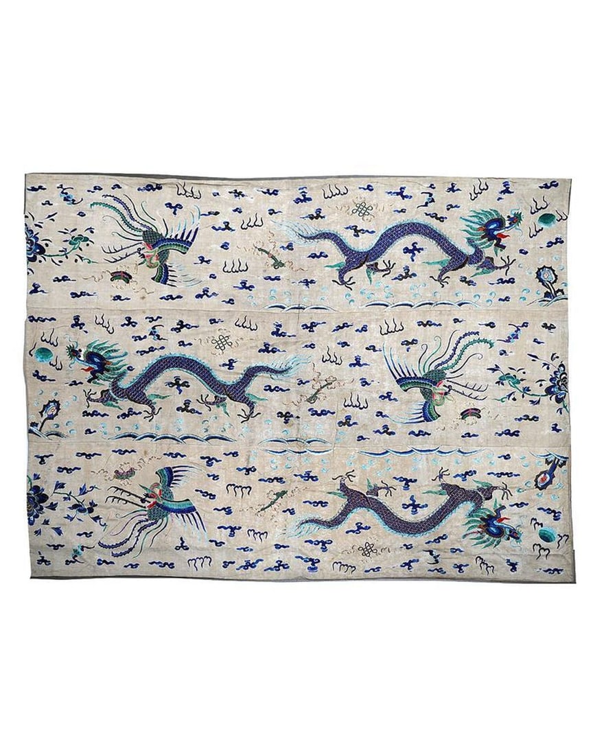 Chinese Dragon and Phoenix Embroidered Textile. (1 of 3)