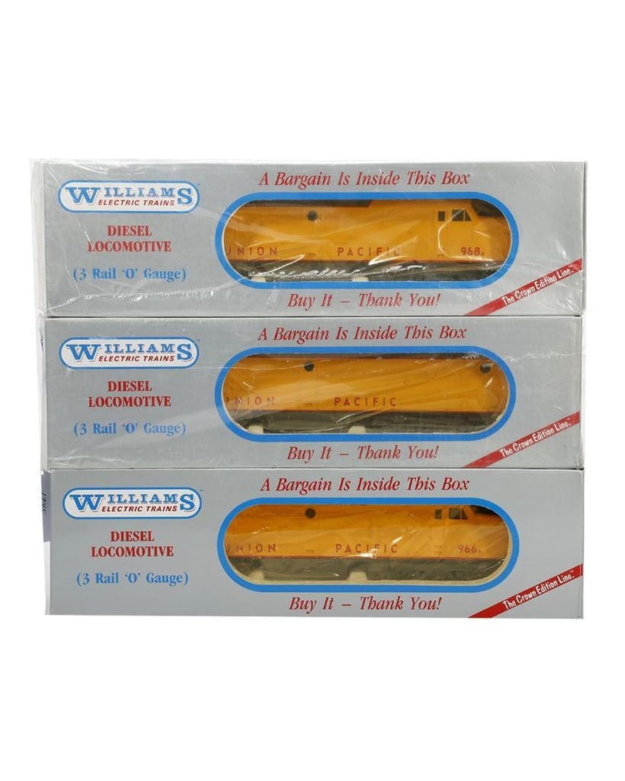 Williams O Ga UP PA-PB-PA Diesel Locomotives: Williams O Gauge Union Pacific Alco Locomotive Set AC-43 Union Pacific Alco PA Power A AC-47 Union Pacific Alco PA Dummy B AC-44 Union Pacific Alco PA Dummy A All in original packaging