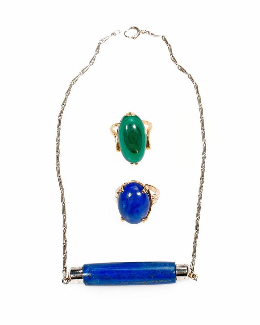 Group of lapis, malachite and gold jewelry (1 of 3)