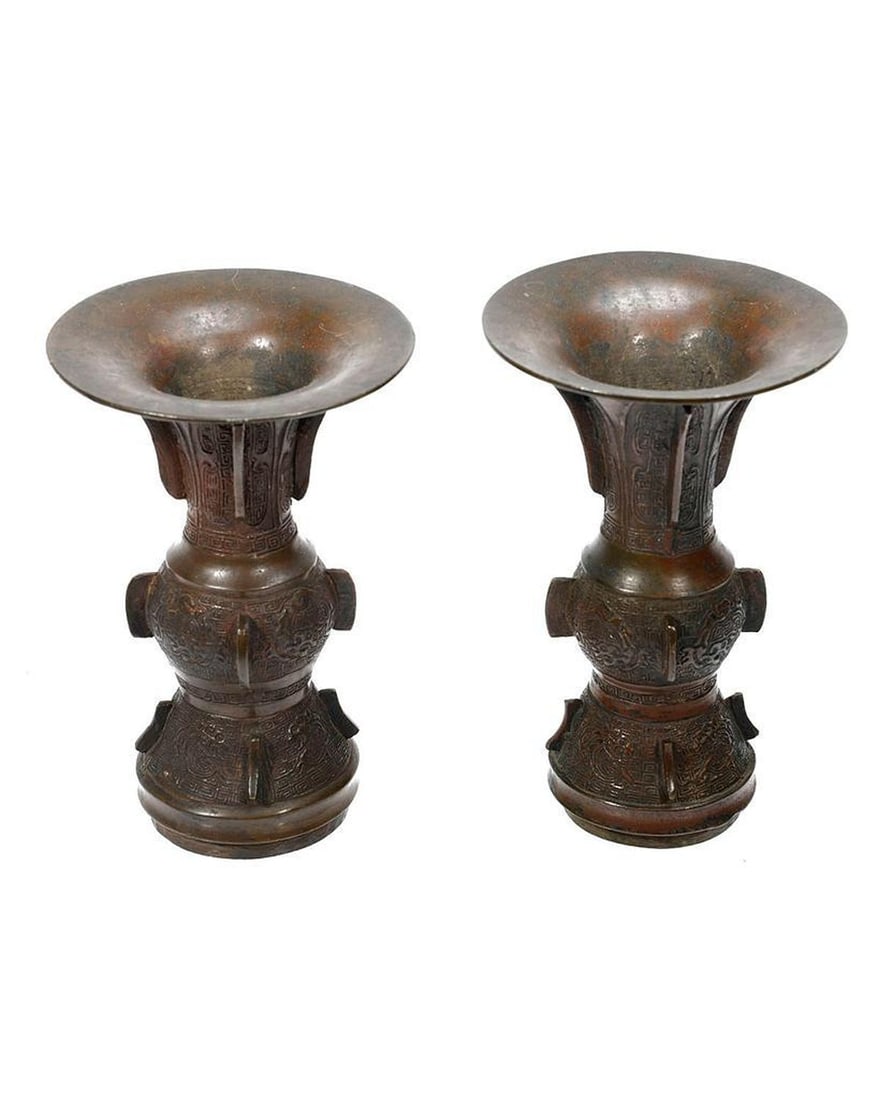 Pair of Chinese Bronze Beakers. (1 of 3)