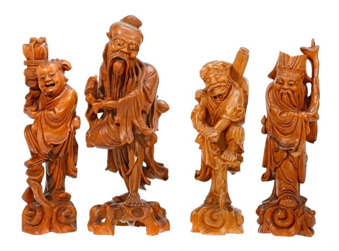 Four Chinese Carved Immortal Figures. (1 of 3)