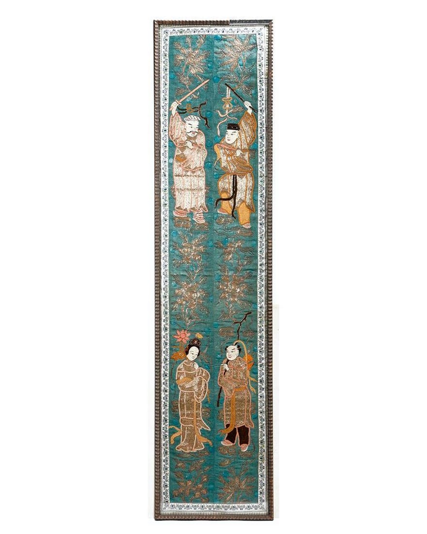 Chinese Embroidered Silk Panel with Figures. (1 of 2)
