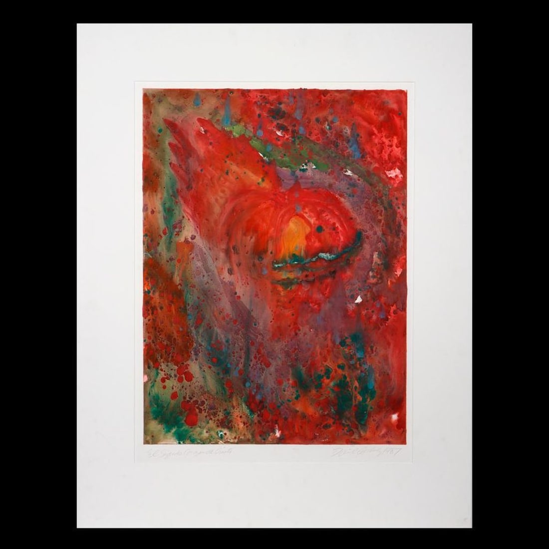 David Gilhooly (1943-2013): Artist: David Gilhooly (1943-2013). Titled LL: El Sagrado Corazon De Cristo. Signed and dated LR: David Gilhooly 1987. Medium: Hand-colored lithograph (monoprint). Dimensions: (Housing size) 34 1/8 x