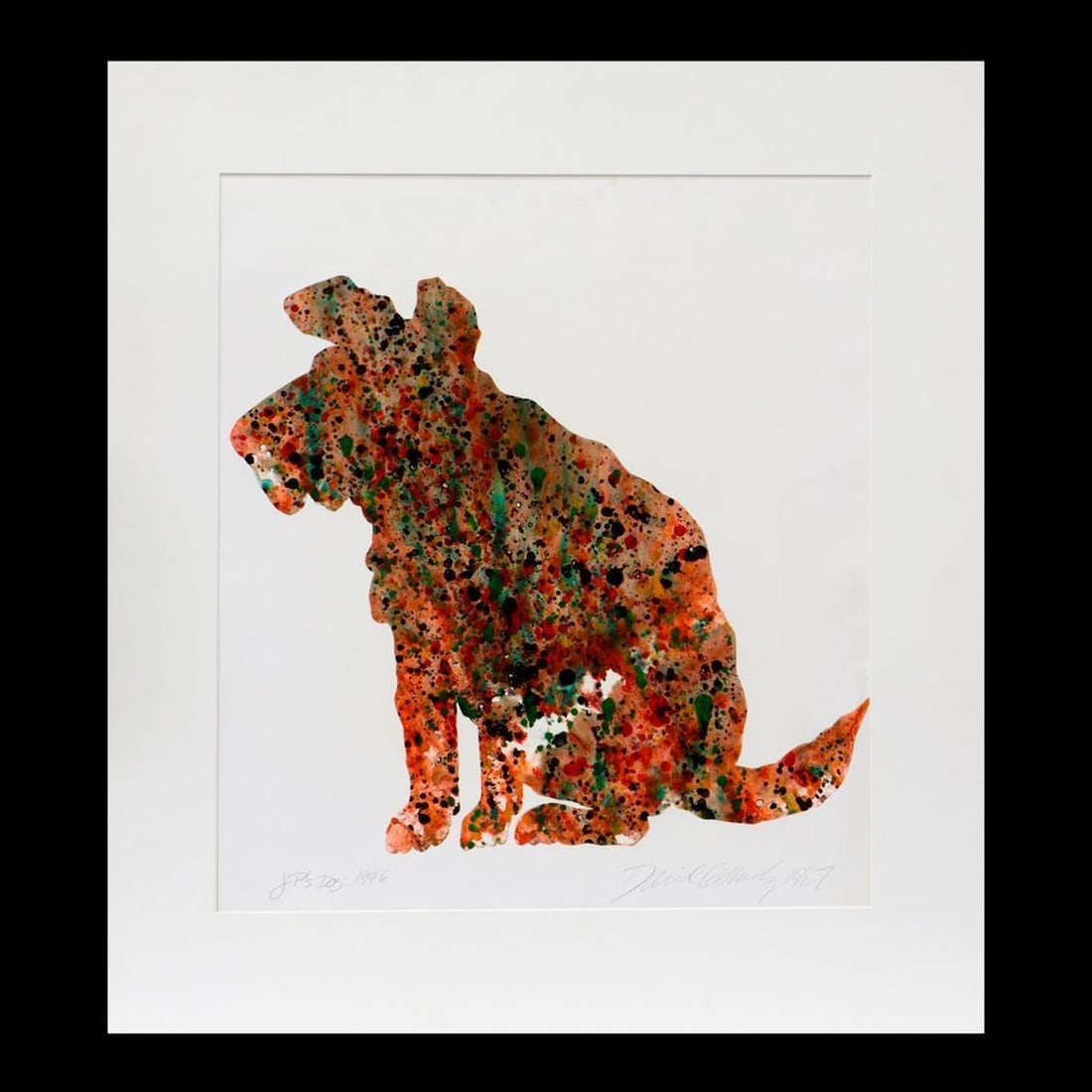 David Gilhooly (1943-2013): Artist: David Gilhooly (1943-2013) Titled LL: JP's Dog. Signed and dated LR: David Gilhooly 1983. Medium: Monoprint. Dimensions: (Housing size) 34 x 30 inches; (Sight size) 25 x 21 3/4 inches. Housing