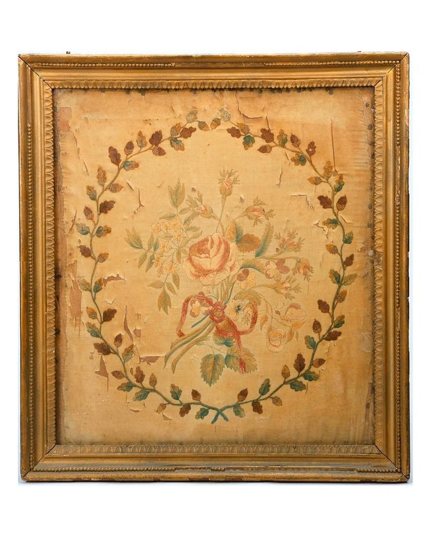 English Silk and Chenille Embroidered Picture. (1 of 2)