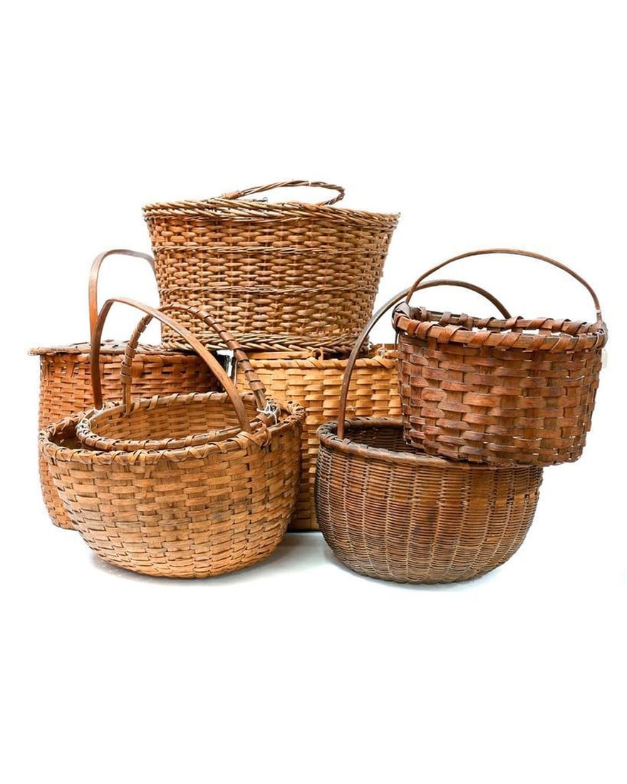 Group of Ten Handled Baskets.: 19th/20th Century. Condition: Some with small losses to banding.