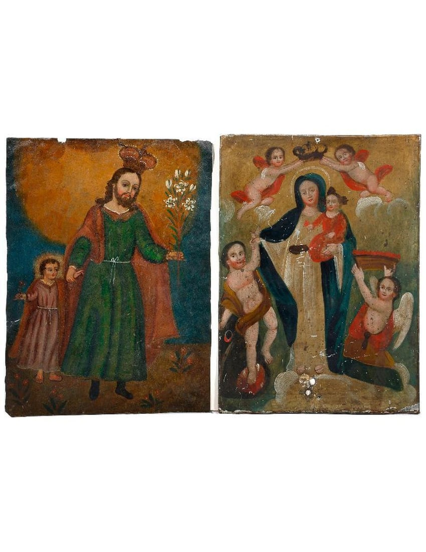 Two Mexican Retablos, St. Joseph and the Lady of Light. (1 of 2)