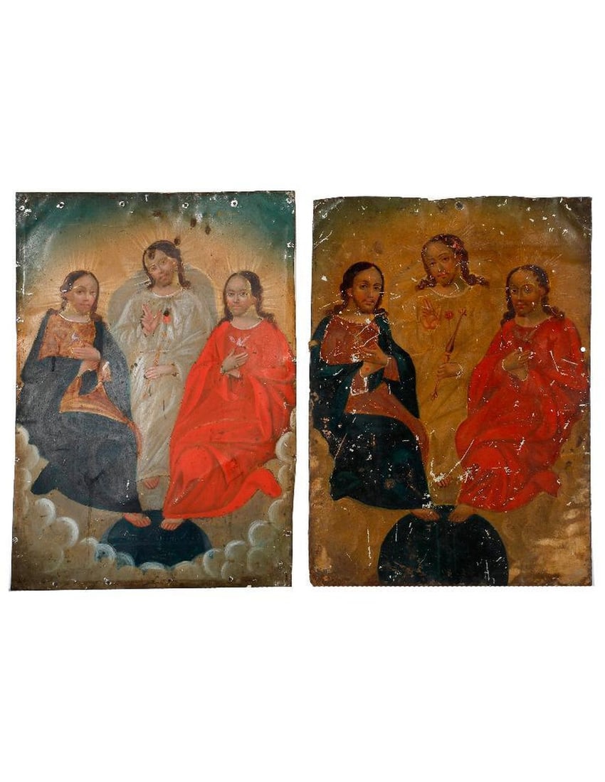Two Mexican Retablos of the Holy Trinity. (1 of 2)