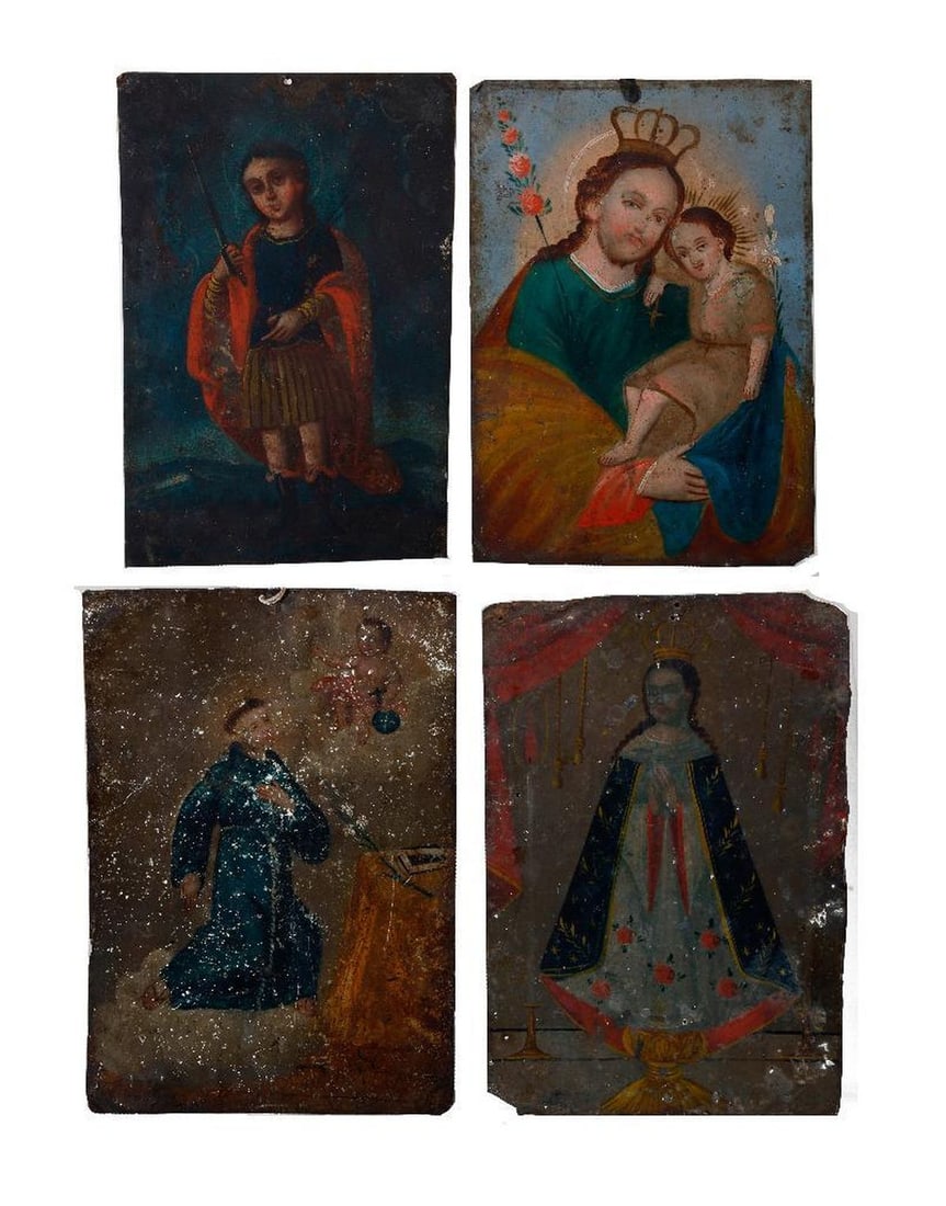 Four Mexican Retablos, Saints and the Virgin. (1 of 3)