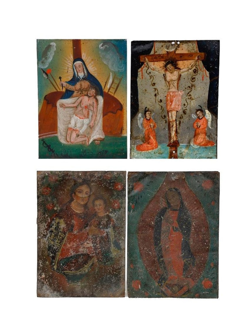 Four Mexican Retablos, the Crucifixion with others. (1 of 3)