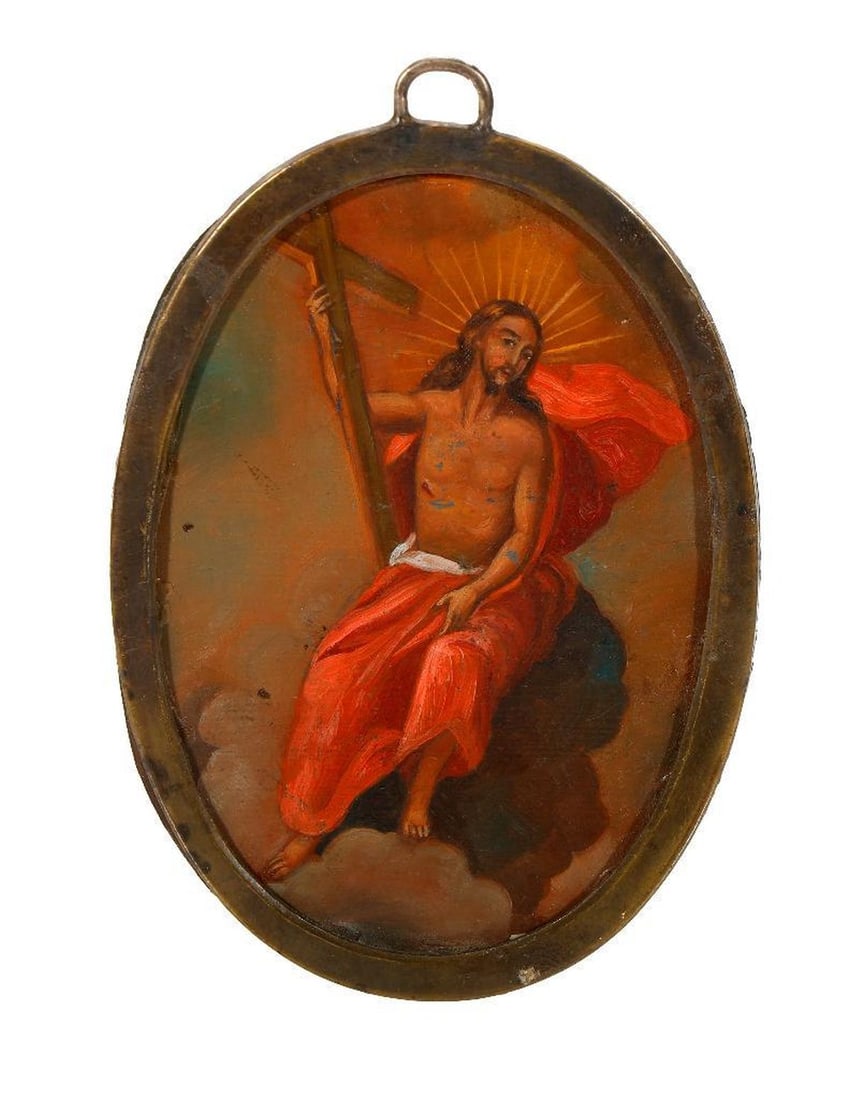 Painted Miniature Medal of Jesus. (1 of 2)