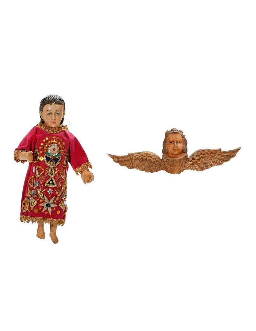 Carved Angel Head, and Altar Figure. (1 of 3)