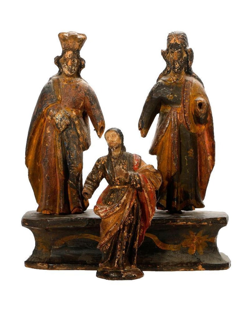 A Group of Three Polychrome Santos. (1 of 5)
