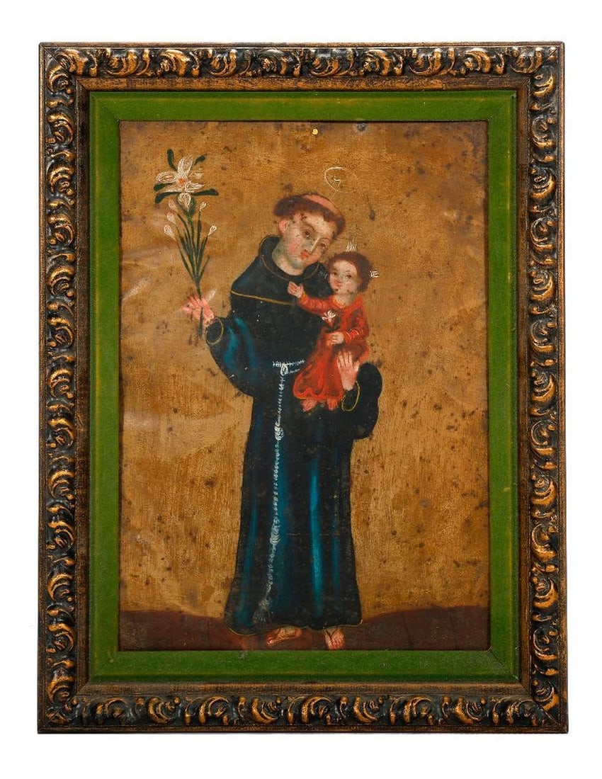 A Mexican Retablo of St. Anthony, framed. (1 of 2)