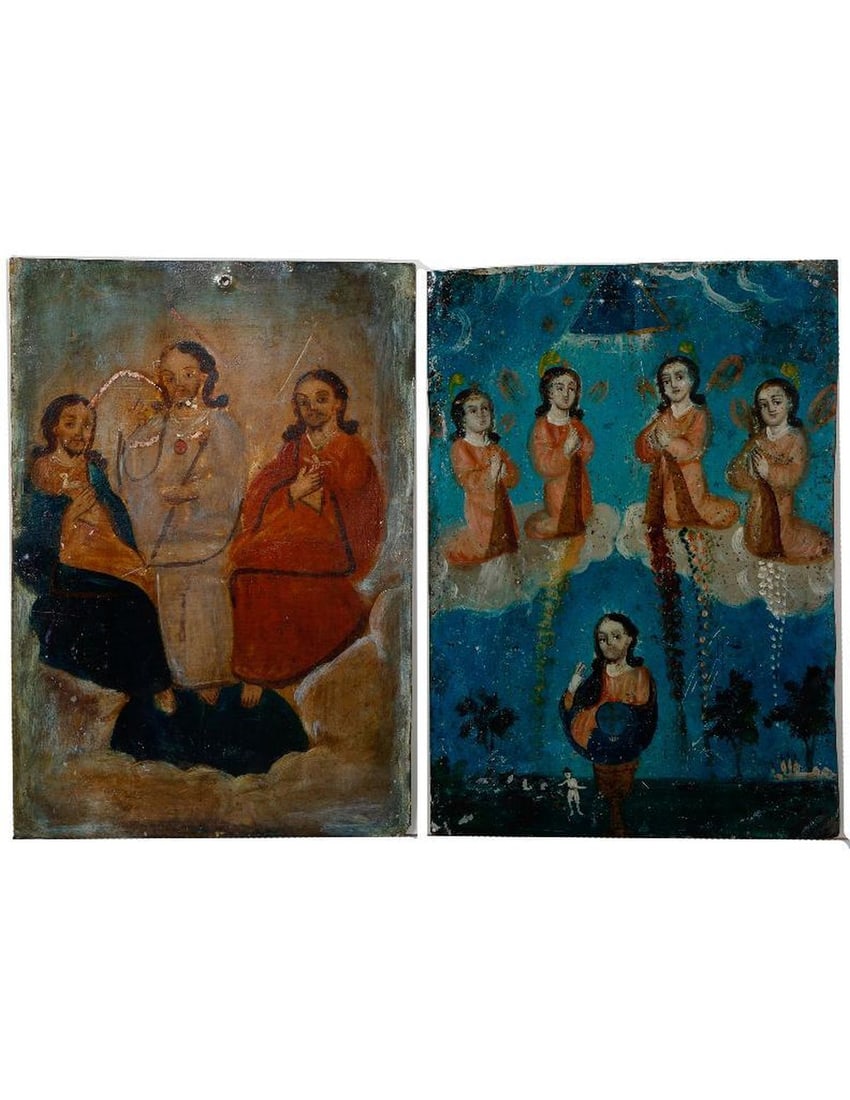 Two Mexican Retablos, the Holy Trinity and another. (1 of 2)