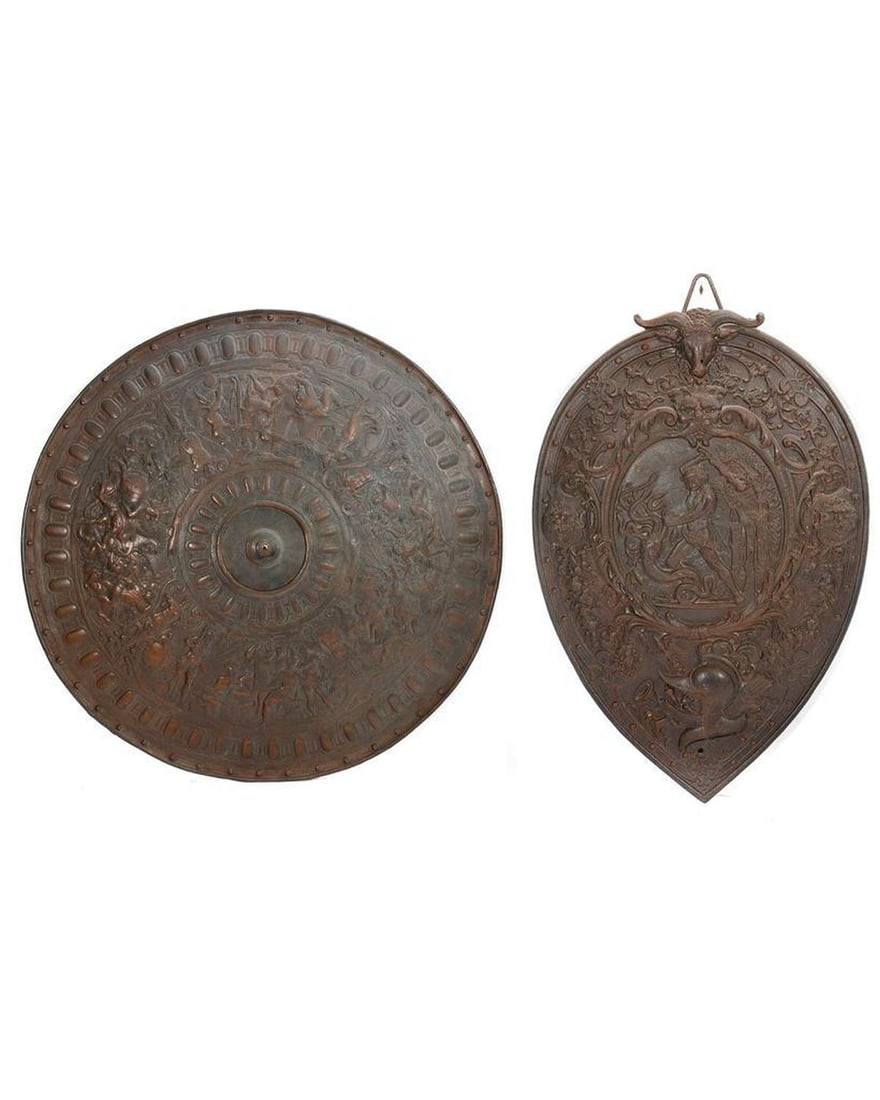 Two Metal Hall Shields with Classical Scenes. (1 of 6)