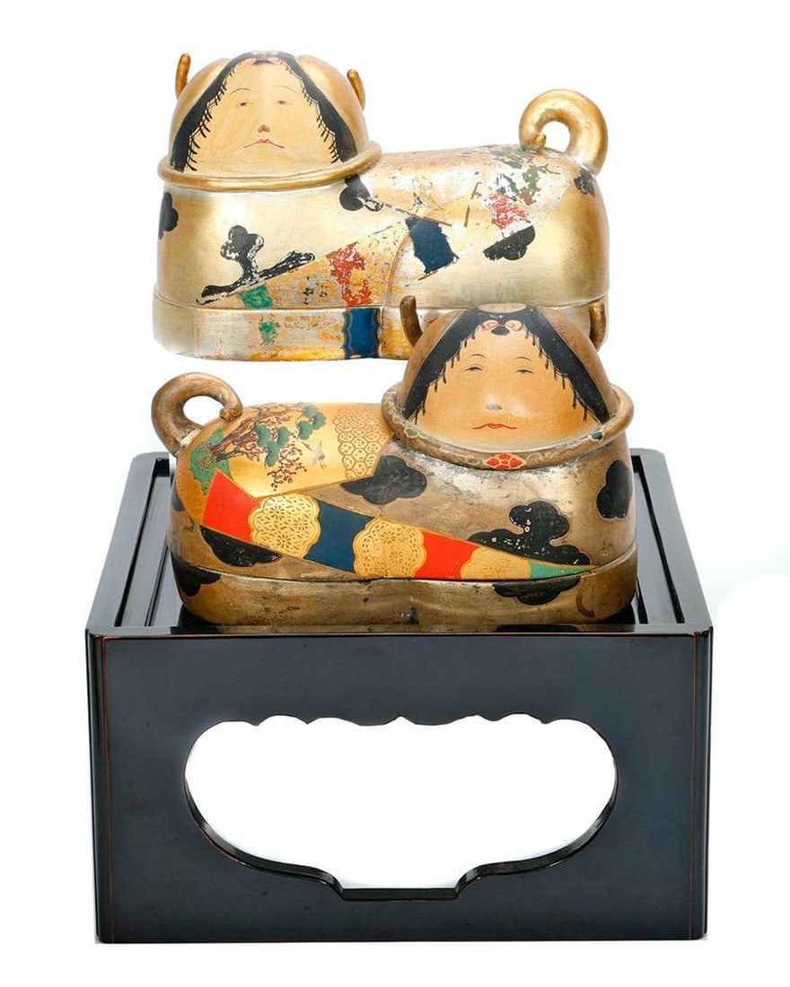 Pair of Papier Mache Boxes, and a Black Lacquer Stand. (1 of 2)