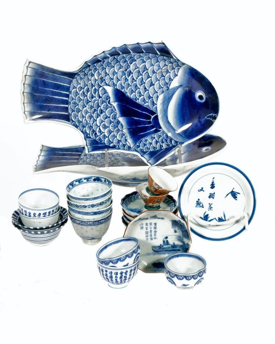 Pair of Blue and White Imari Fish Dishes, and Misc. (1 of 3)
