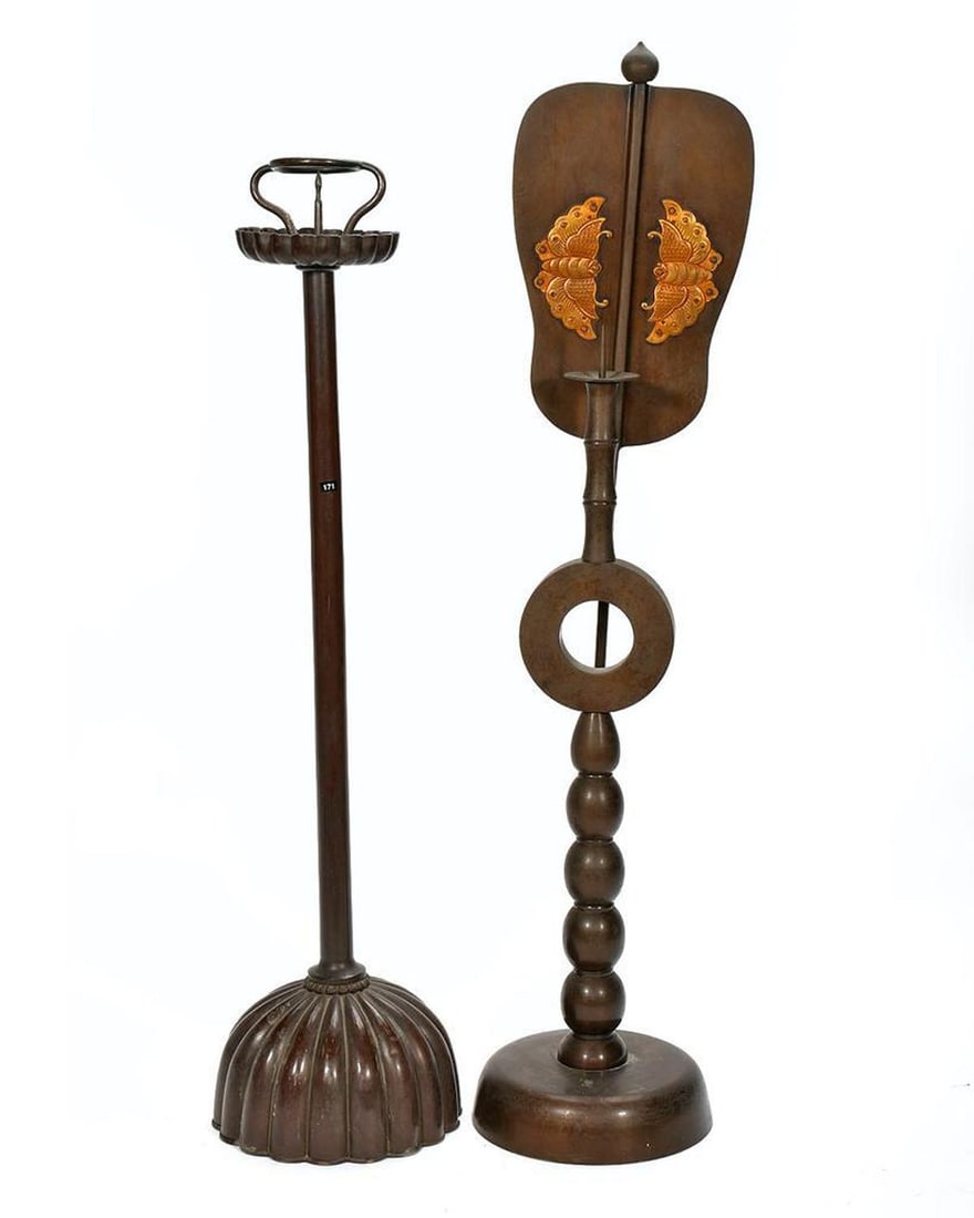 Two Japanese Bronze Candlesticks, c. 1900. (1 of 3)