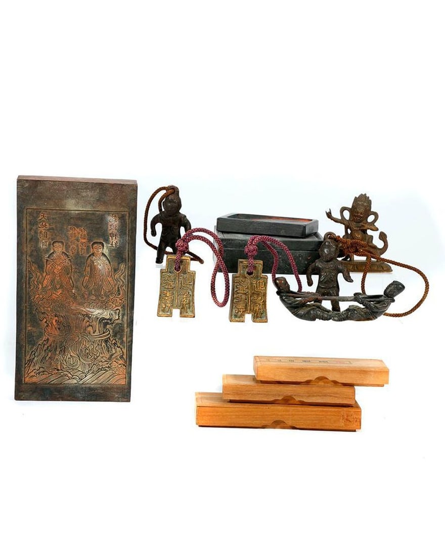 Original Woodblock, with Assorted Artworks/Desk Items. (1 of 4)