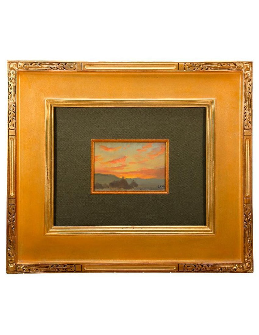 Colin Campbell Cooper (1856 - 1937): Artist: Colin Campbell Cooper (1856 - 1937). Title: Orange Clouds over Hills. Size: 4 1/2" x 6 1/2". Year Created: not given Signature: inscribed. Medium/Ground: Gouache on paper. Note: Estate of Arti