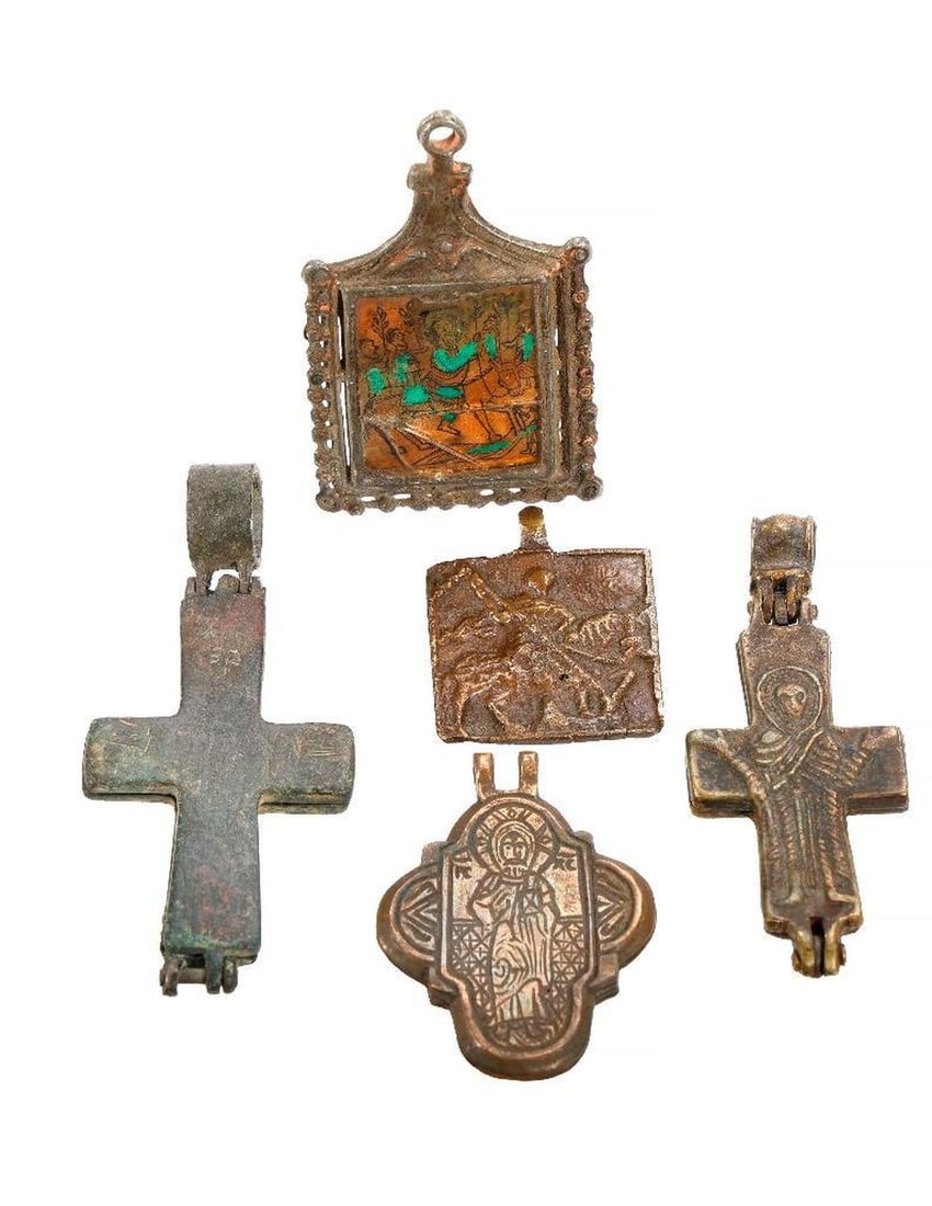 A Byzantine Bronze Reliquary Cross, with others. (1 of 5)