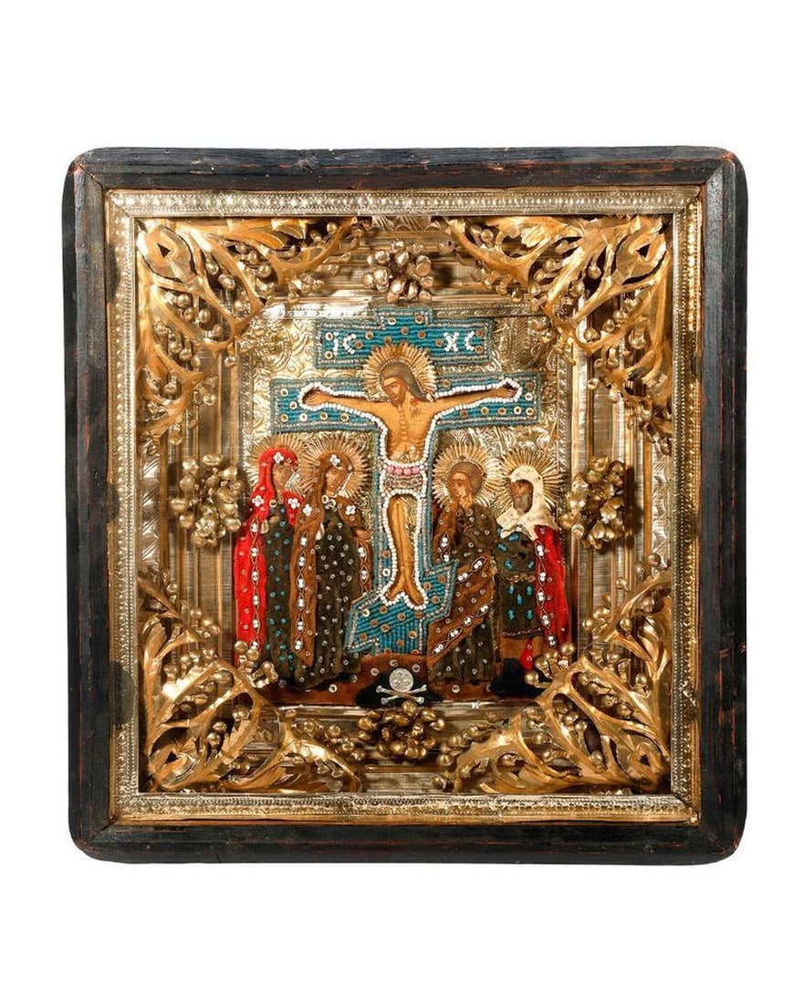 An Icon of the Crucifixion with Beaded Cross, in Kiot. (1 of 2)