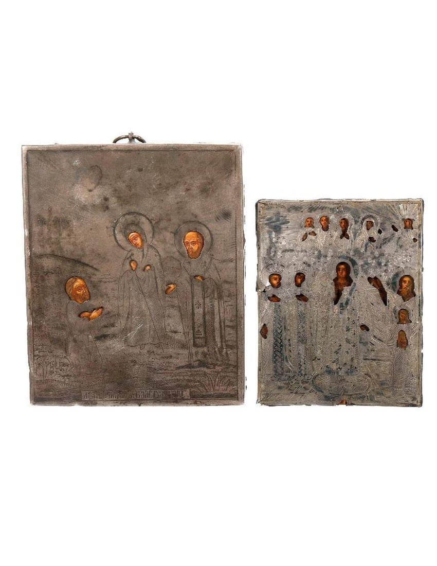 An Icon with Silver Oklad, the Conversing Virgin, and another. (1 of 4)