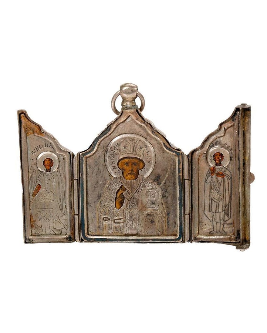 Russian Silver Triptych Icon Pendant. (1 of 3)