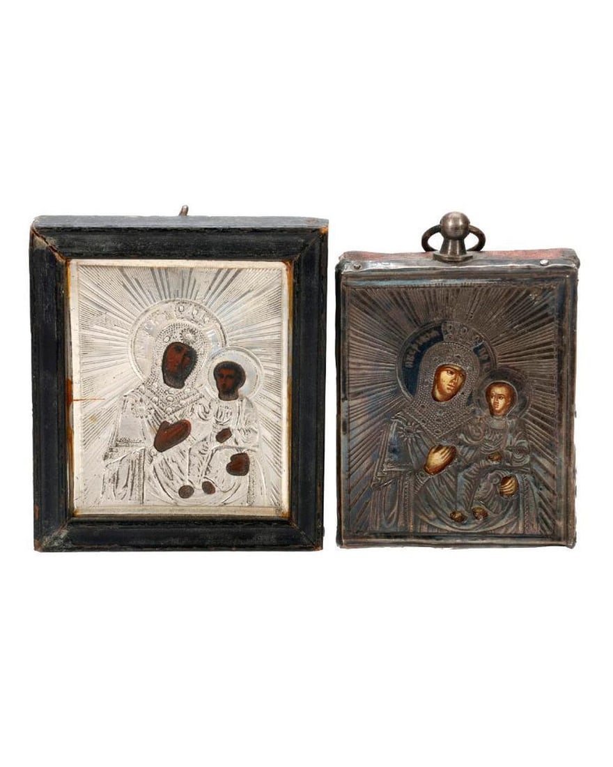 Two Russian Miniature Icons, Virgin of Hodegetria. (1 of 2)