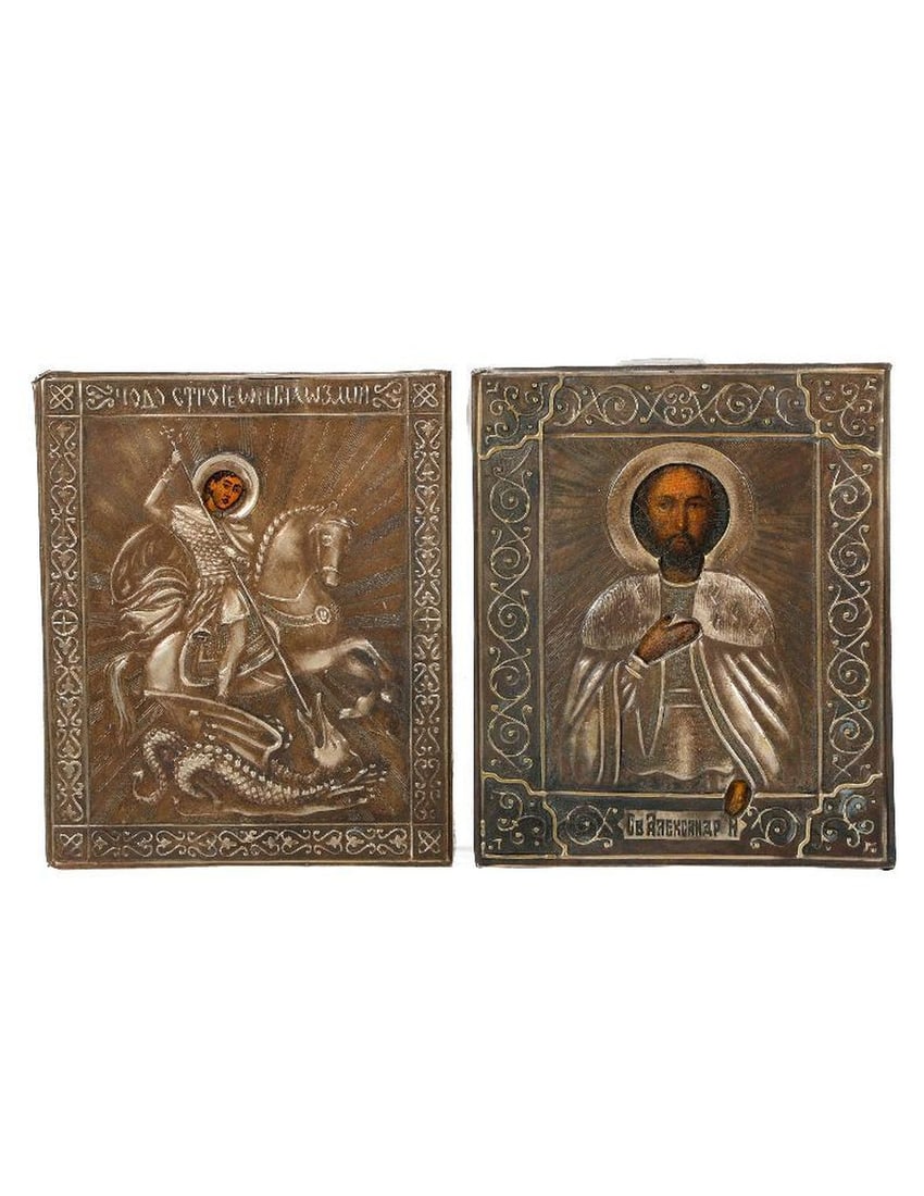 Two Russian Silver Miniature Icons, Saint George and Alexander. (1 of 2)