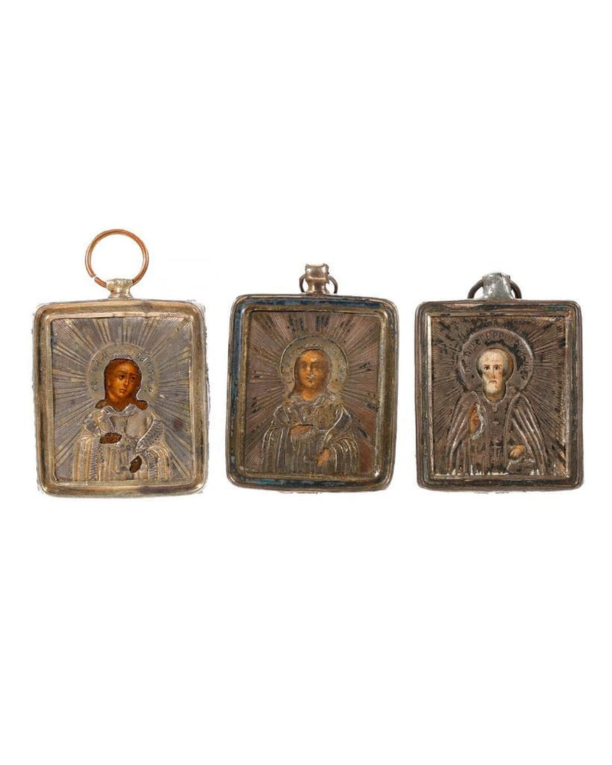 Three Russian Silver Miniature Icons, Saint Sergius and Others. (1 of 4)