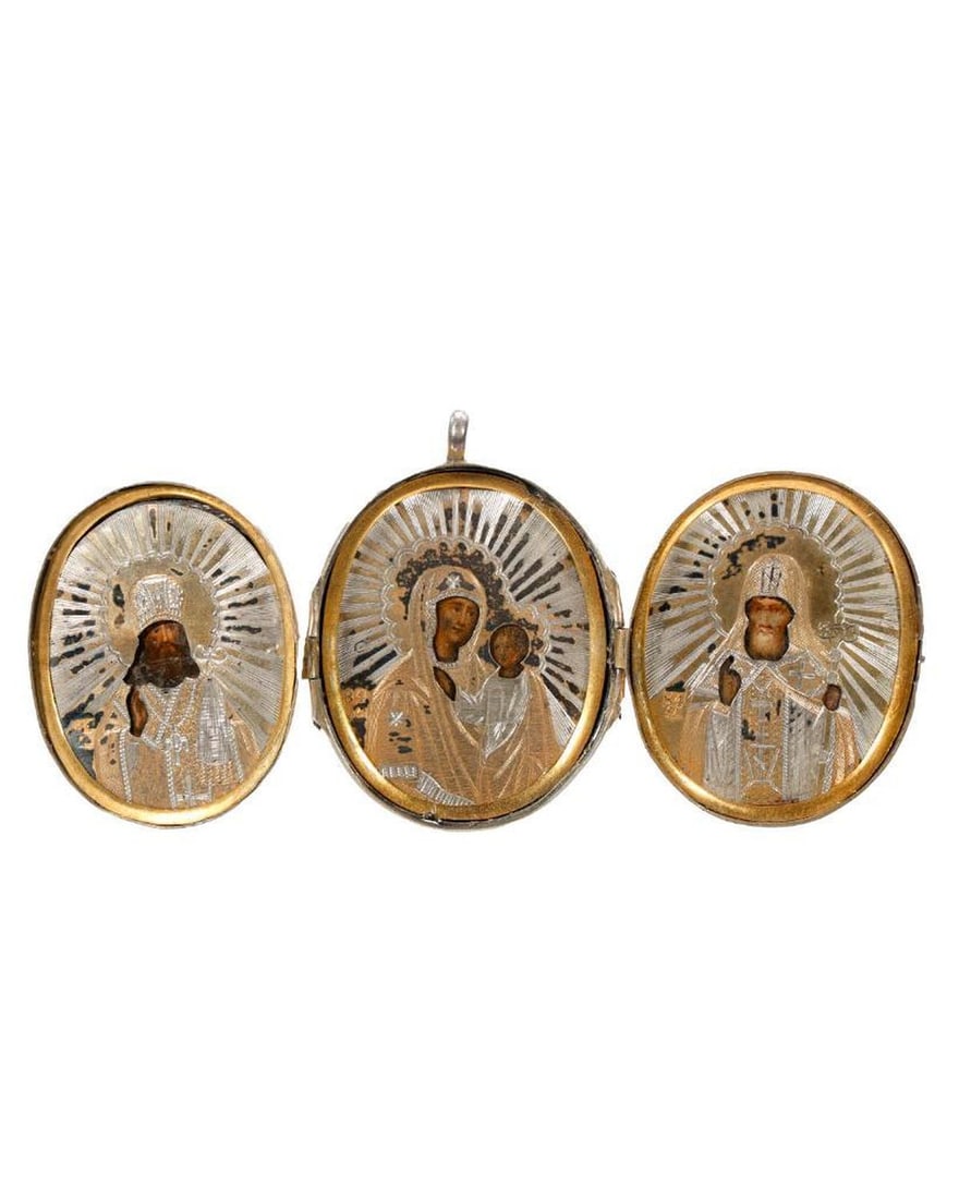 Russian Gilt Silver Triptych Icon Pendant. (1 of 6)