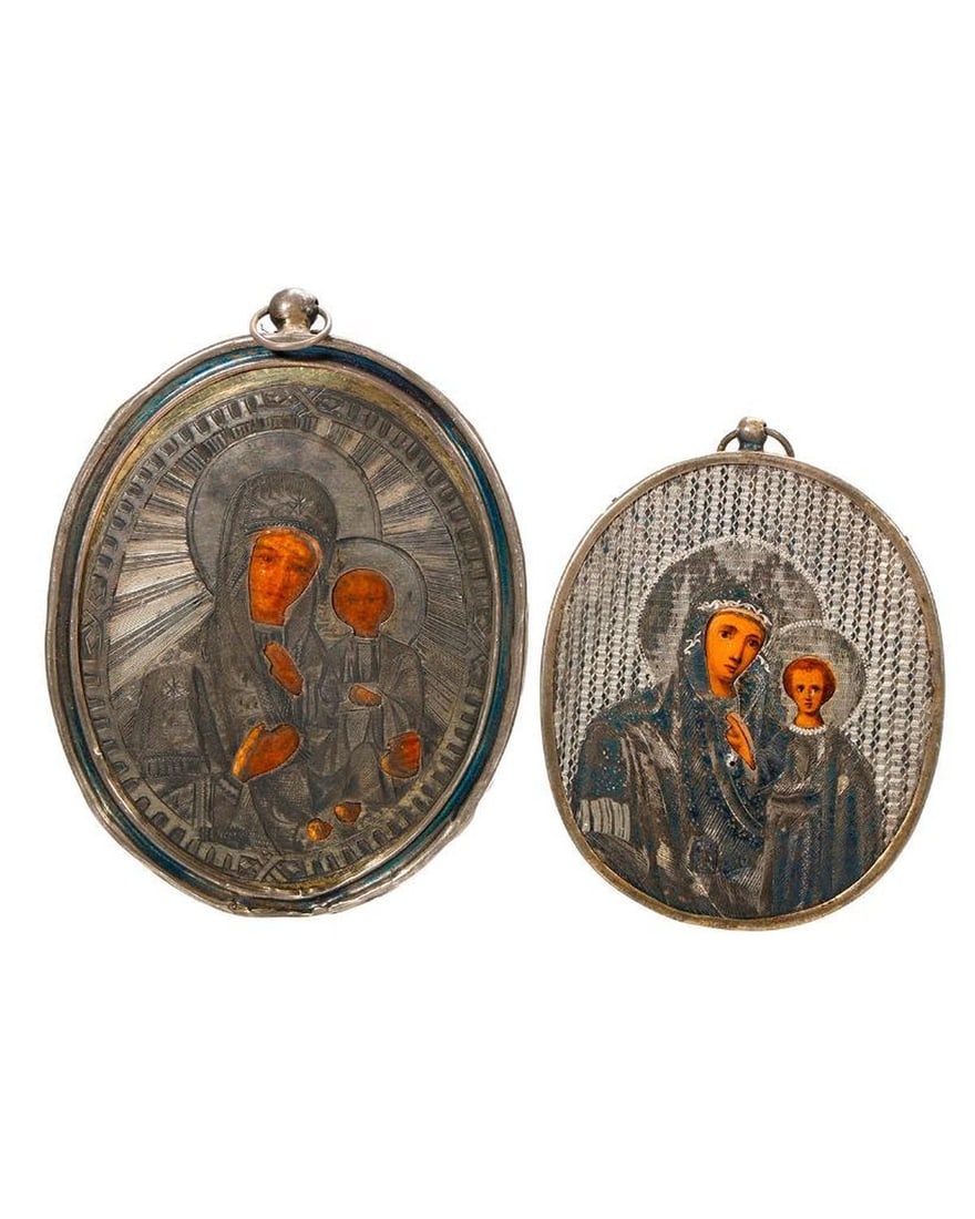 Two Russian Miniature Oval Icons of the Theotokos. (1 of 1)