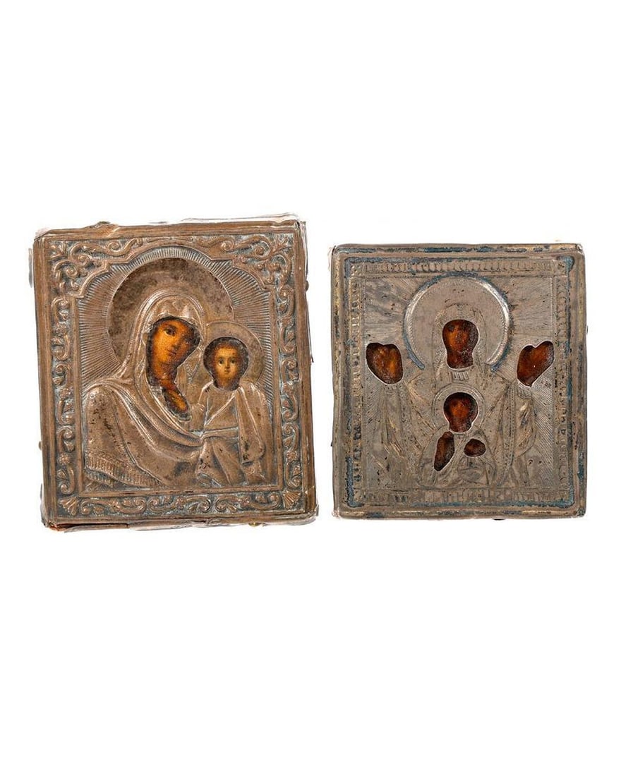 Two Russian Silver Miniature Icons of Theotokos. (1 of 2)
